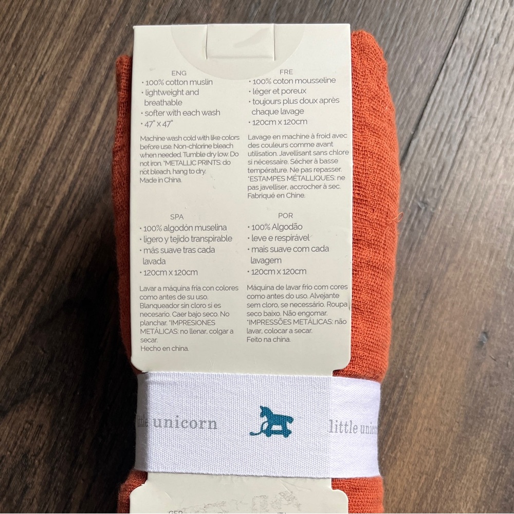 Little Unicorn Rust Cotton Muslin Swaddle - Picture 4 of 5